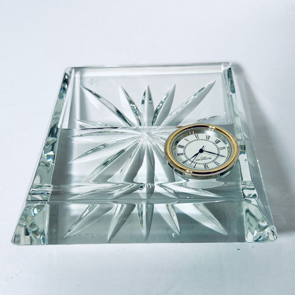 WATERFORD CRYSTAL Time Desk Set, Card Holder & Clock Desk, Polished Lead Crystal - Picture 5 of 8